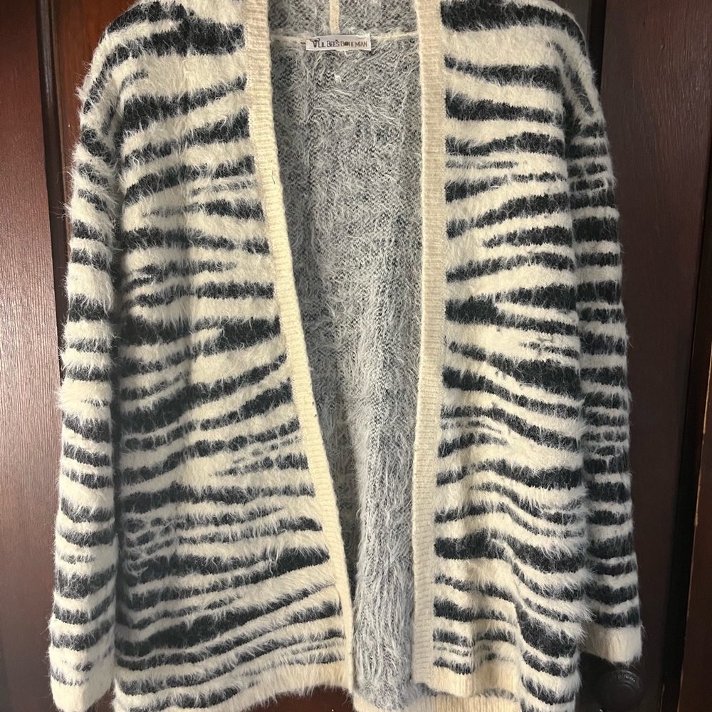 Black and White Zebra Cardigan Sweater